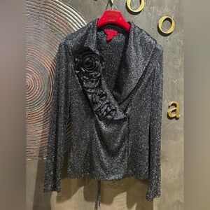 JS Collections Black Glitter Blazer waist synced back floral detail party size 4